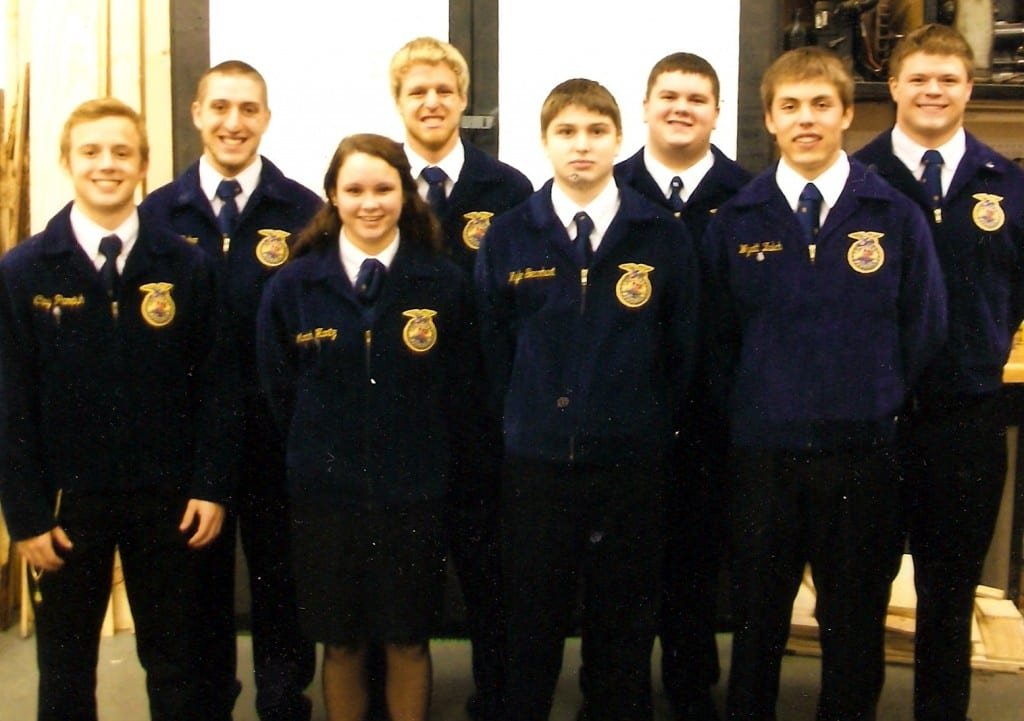 TAKES TOP COUNTY HONORS … The Edon FFA Parliamentary Procedure Team is first in Williams County and fifth in District 1 following competitions held last month. 2012-2013 team members are, from left, Clay Parrish, Alex Baker, Mariah Hantz, Ben Brown, Kyle Gearhart, David Headley, Wyatt Zulch and Matt Cook. Advisors for the Chapter are Paul Stoll and Krista Cape.