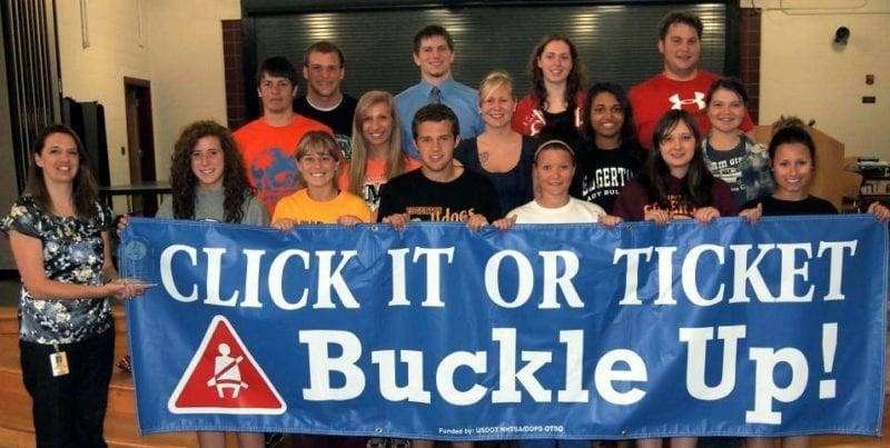 EDGERTON ... Highest seatbelt usage: 83.6%. First row, left to right: Mrs. Merillat, Jamie Newman, Nicole Jones, Devin Cape, Sarah Fritch, Jennifer Hurtig, Kaelyn Sack. Second Row: Thomas Ritter, Jenna Stark, Keisha Krill, Hannah Walker, Bethany Carlson. Third Row: Kelse Brown, Ronnie Richardson, Abigal Letcher, Tony Weber.