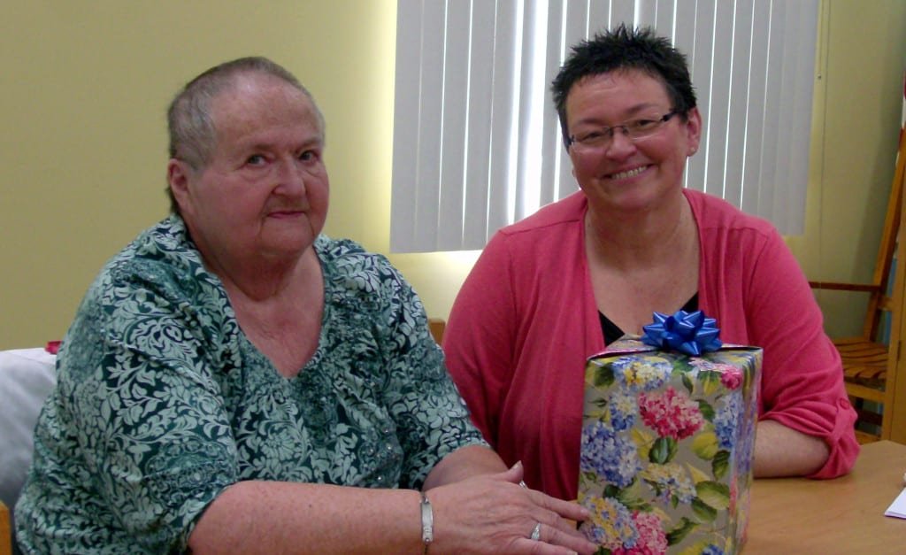 MONTPELIER ... Pam Alpaugh, CHWC-Bryan Radiology Dept. supervisor, shown at right, was guest speaker for CHWC-Montpelier Hospital Auxiliary’s regular meeting Monday, May 13th. She was the guest of Past President Ruth Smethurst, left, who presented her an appreciation gift.