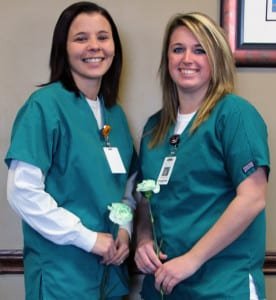 ASPIRING TECHS ... Risa Haas of Montpelier and Kimberly Maneval of West Unity were honored for medical assisting during a special pinning ceremony at Northwest State Community College.